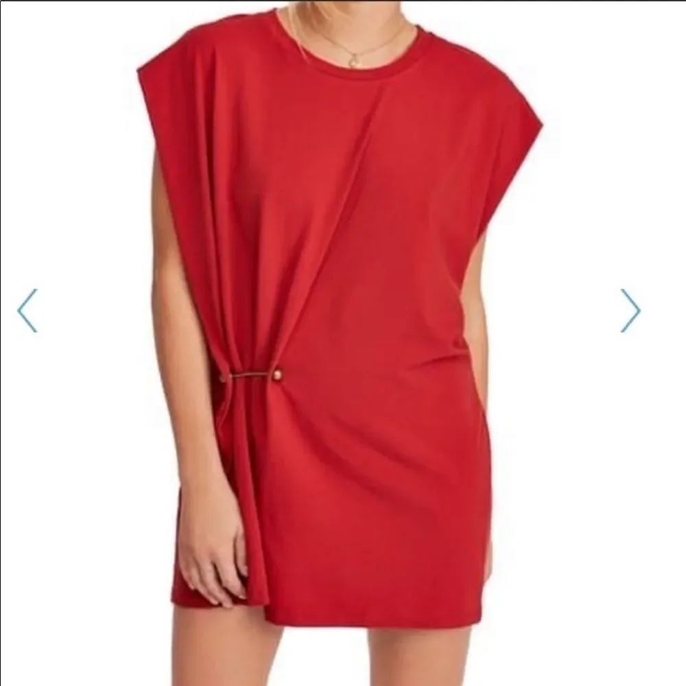 FREE PEOPLE | Bianca Red Mini Shift Dress Gold Barbell Cinch Women’s Size XSmall